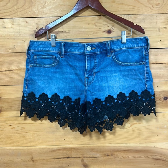 Express Pants - Express brand distressed denim black lace cutoff XL 14 boho hippie chic